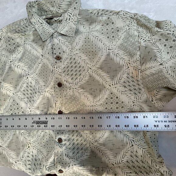 Tommy Bahama Mens Beige Button-Up Shirt 100% Silk Short Sleeve Leaf Print Large - Picture 10 of 11